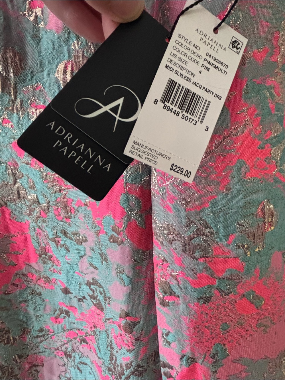 Adrianna Papell Pink/Teal/Gold Floral Brocade Dress Size 4 NWT - Picture 3 of 9